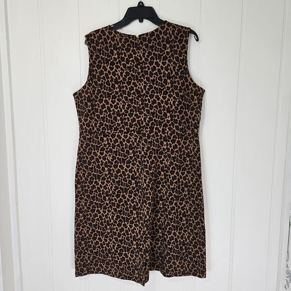 Lands' End Leopard Sheath Dress Sleeveless Stretch Knit Office Size 16 - Picture 2 of 9
